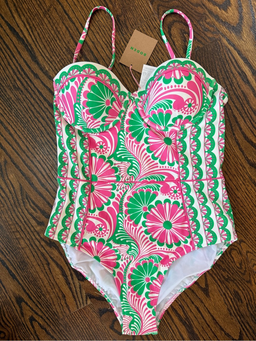 Boden Euphoric Garden Pink and Green Floral-Print One-Piece Swimsuit, Small/34B - Picture 6 of 8